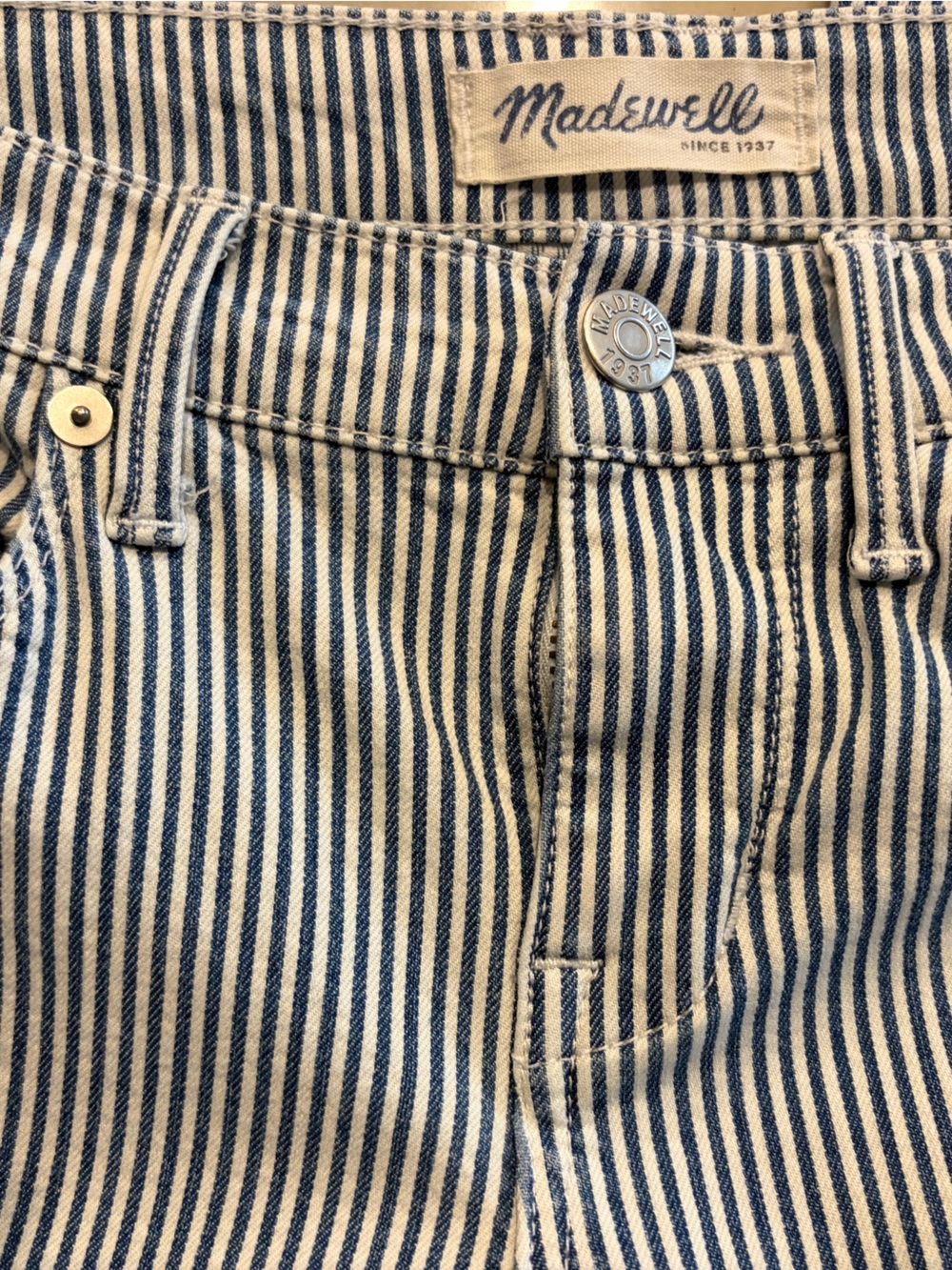 Madewell Navy & White Striped Denim Jeans